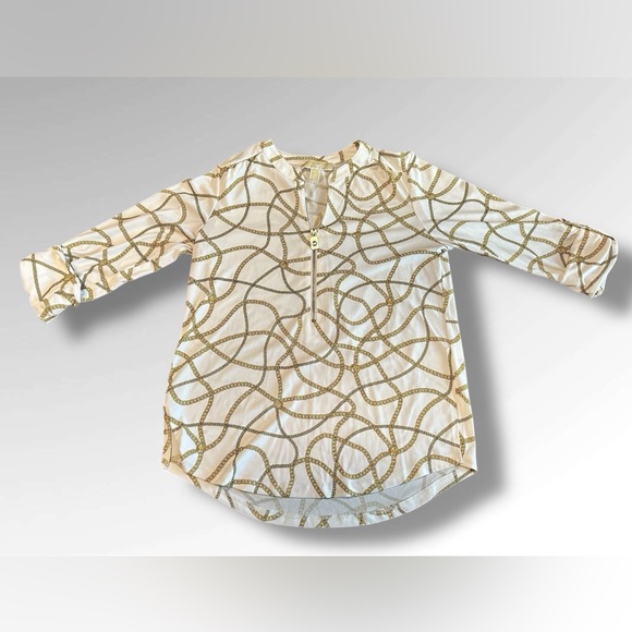 Michael Kors Tops - Michael Kors Women’s Chain Print Gold V Neck Blouse top Size S luxury